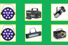 Een lichtset met laser, rookmachine, stroboscoop, led scanner en blacklight.